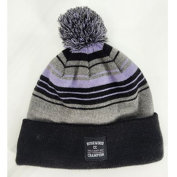 Travis Matthew Mens Bushwood CC Doggy Paddle Beanie Black Purple Ski Cap Hat - Picture 1 of 5